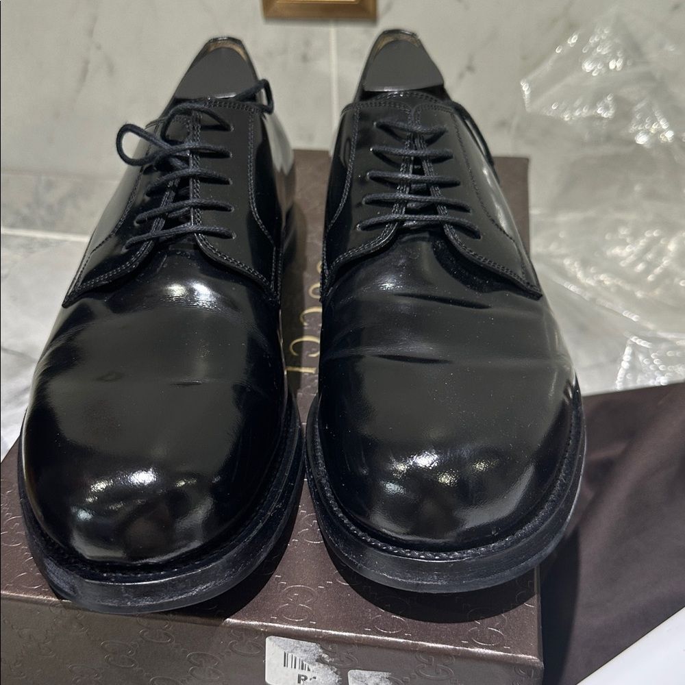 Gucci Derby Black Leather Oxford Shoes Size 10 US EUC box and dust bag
